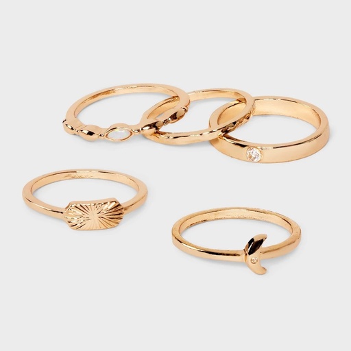 STR | Cubic Zirconia Semi-Precious Opal and Moon Ring Set 5pc - Universal Thread™ Gold: Stacking Jewelry, Size 7-9
