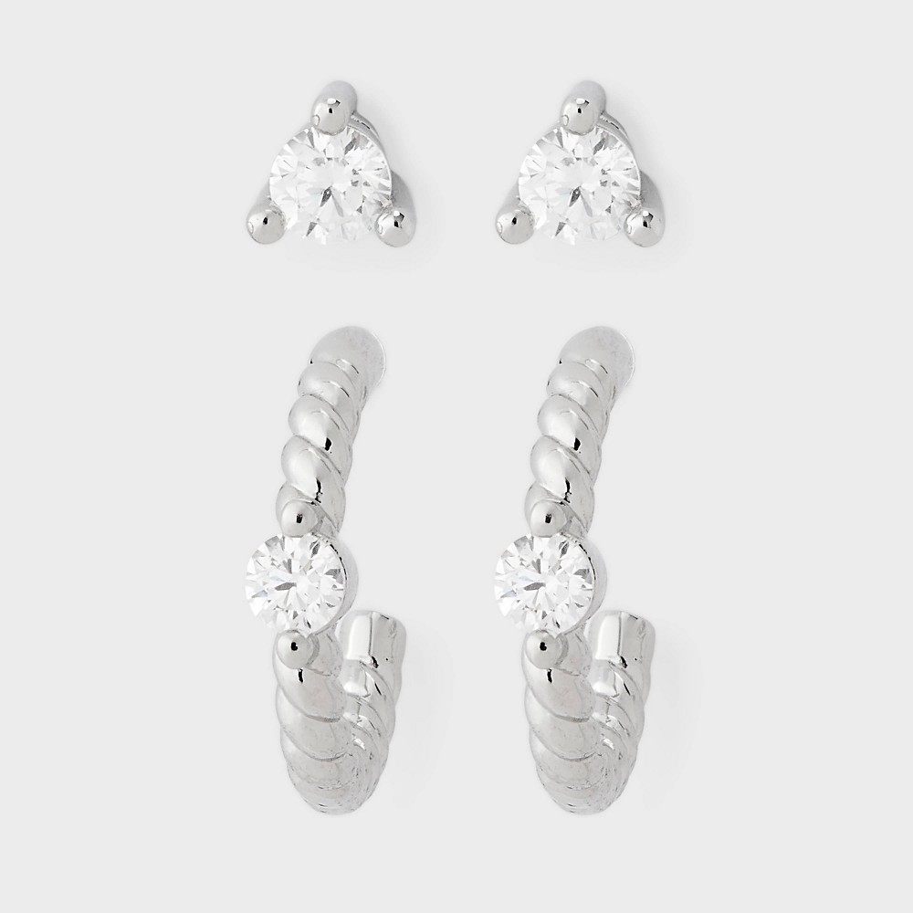 STR | Stud and Hoop Earrings 2pc Set - A New Day™ Silver