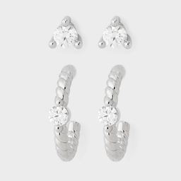 STR | Stud and Hoop Earrings 2pc Set - A New Day™ Silver