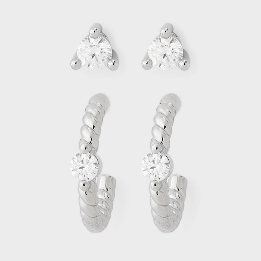 STR | Stud and Hoop Earrings 2pc Set - A New Day™ Silver