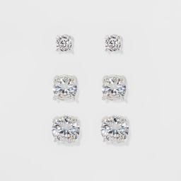 STR | Women's Fashion Trio Crystal Round Stud Earring Set 3pc - A New Day™ Silver: Nickel-Free Metal, Post Closure