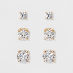 STR | Crystal Round Stud Earring Set 3pc - A New Day™ Gold: Nickel-Free Metal, Post Closure