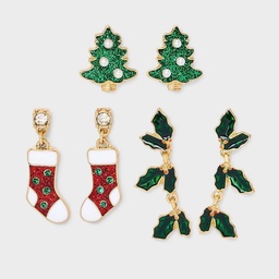 STR | Christmas Icon Earring 3pc Set - Gold/Green/Red
