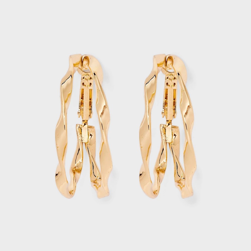STR | Two Row Wavy Hoop Earrings - Universal Thread™ Gold: Clip-In Clasp, Recycled Iron, 1.25" Length