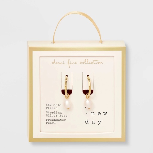 STR | 14k Gold Plated Freshwater Pearl Click Top Hoop Earrings - A New Day™ Gold: Nickel-Free, Statement Jewelry