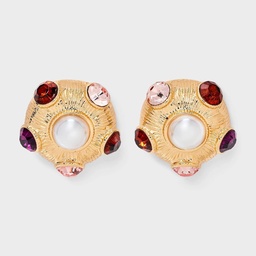 STR | Pearl and Multi-Stone Button Earrings - A New Day™ Gold/Red/Purple