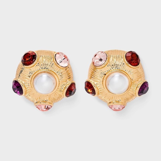 STR | Pearl and Multi-Stone Button Earrings - A New Day™ Gold/Red/Purple