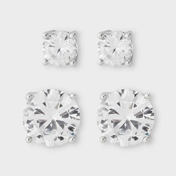 STR | Silver Plated Cubic Zirconia Round Stud Post Earring Set 2pc - A New Day™ Silver 5/8mm
