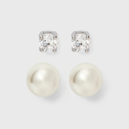 STR | Sterling Silver Cubic Zirconia with Pearl Stud Earring Set 2pc - A New Day™ Silver