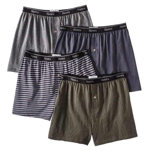 STR | Hanes Premium Men's 4pk Stretch Cotton Knit Boxers - Black/Gray L: Tagless Boxer Shorts, Regular Rise