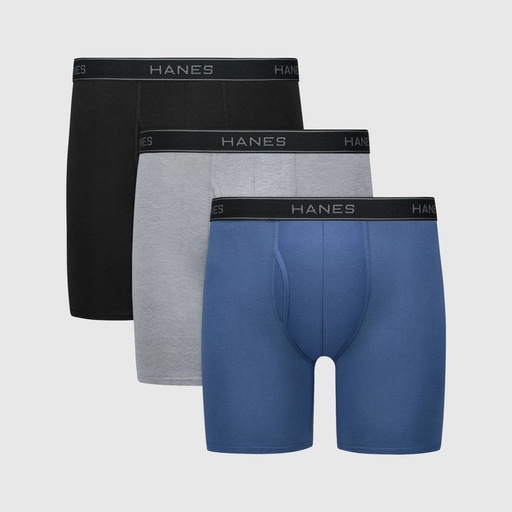 STR | Hanes Premium Men's Cotton Stretch Boxer Briefs - Gray/Blue S