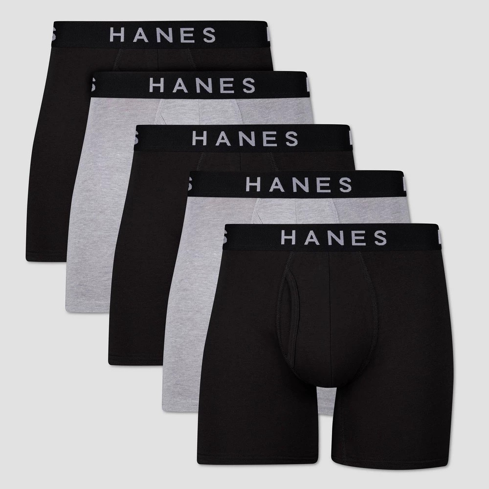 STR | Hanes Premium Men's Boxer Briefs 5pk - Black/Gray M: Tagless, Lightweight Cotton Blend, Full Waistband Elastic, Machine Washable