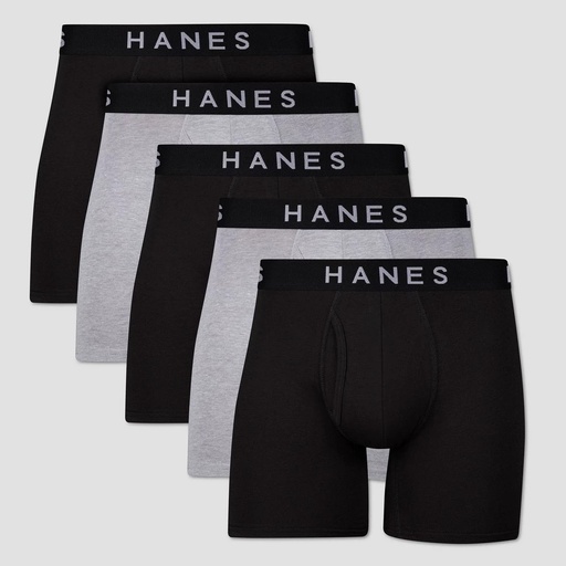 STR | Hanes Premium Men's Boxer Briefs 5pk - Black/Gray M: Tagless, Lightweight Cotton Blend, Full Waistband Elastic, Machine Washable