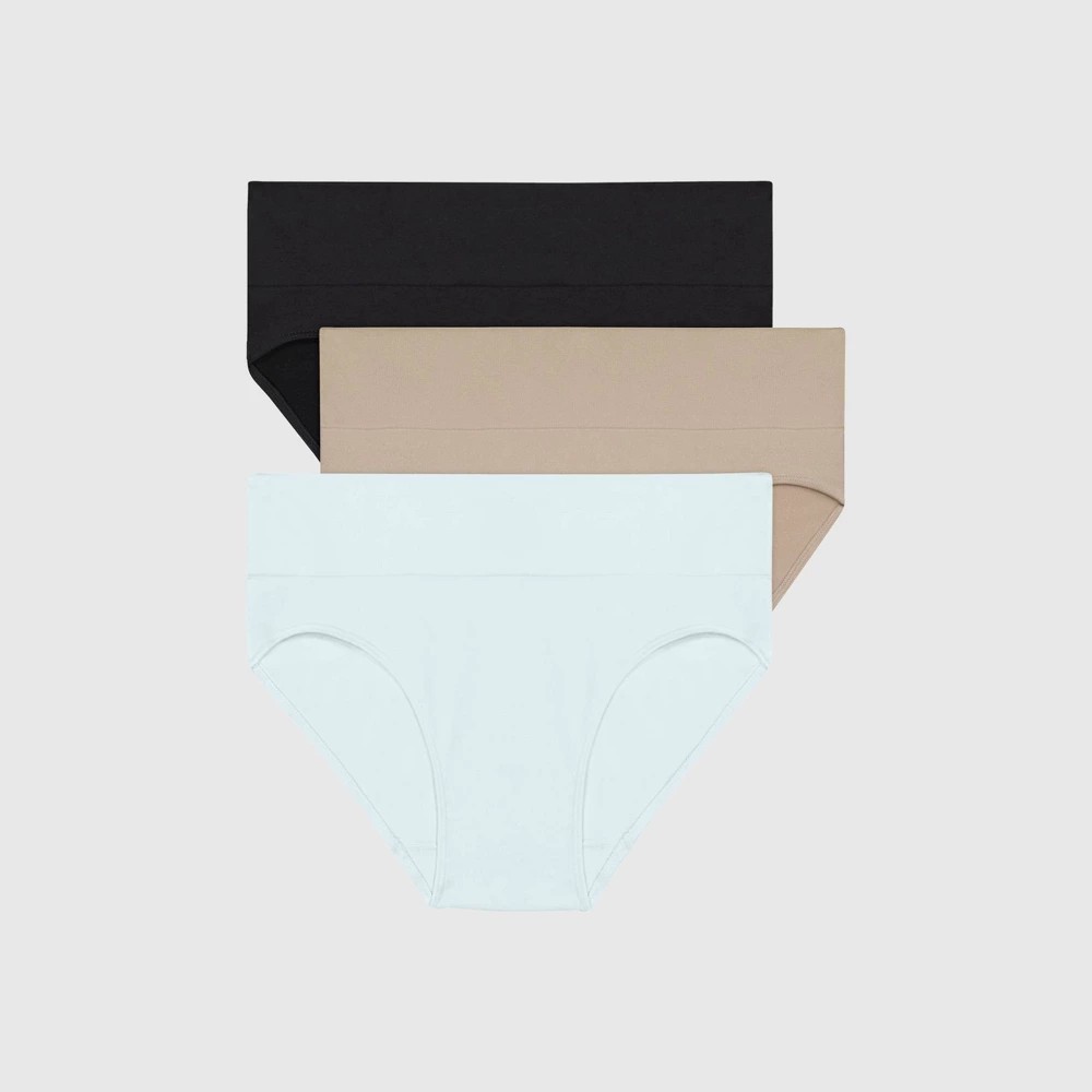 STR | Hanes Premium Women's 3pk Hi Cut Brief Seamless Smoothing Underwear - Black/Beige 5