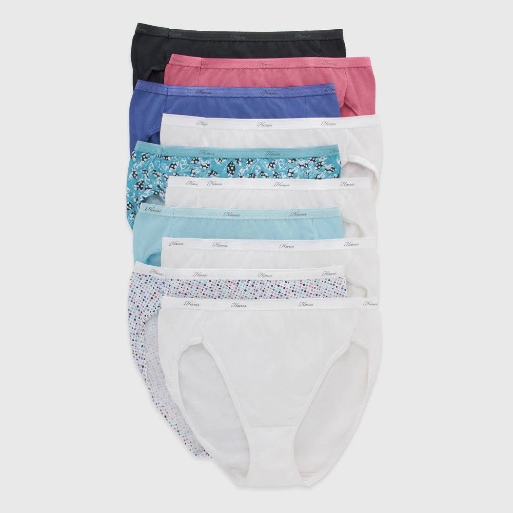 STR | Hanes Women's 10pk Hi-Cut Briefs Breathable Cotton Mositure Wicking Underwear - Colors May Vary 6