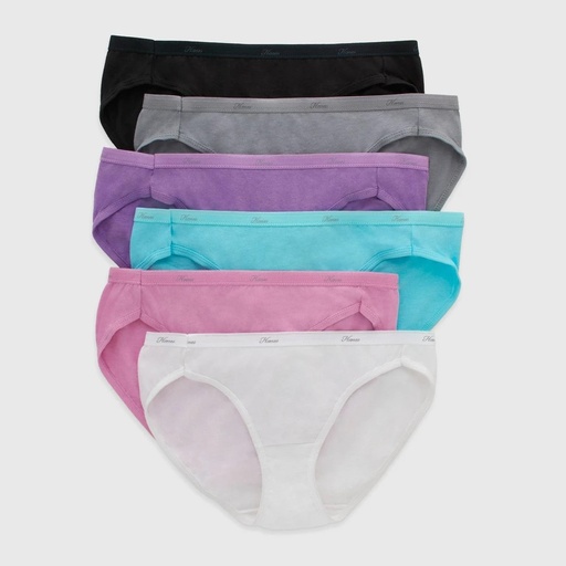 STR | Hanes Women's 6pk Cool Comfort Bikini Underwear - Colors and Pattern May Vary 8: Cotton Knit, Low Rise, Full Waistband Elastic