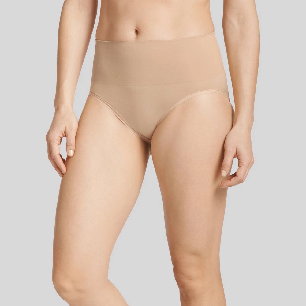 STR | Jockey Generation™ Women's Tummy Smoothing Mid-Waist Briefs - Beige XXL: High Rise, Built-in Slimming Layer, Microfiber