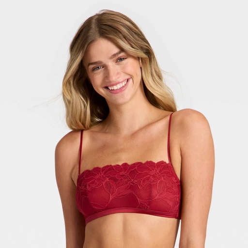 STR | Women's Lace Unlined Straight Neck Bralette - Auden™ Red S