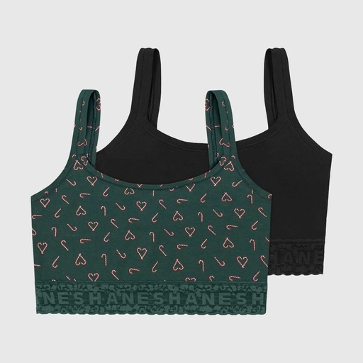 STR | Hanes Women's 2pk Holiday Lace Bralette - M