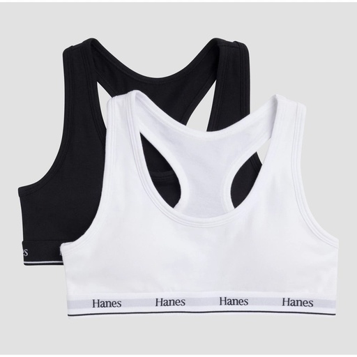 STR | Hanes Girls' 2pk Cotton Sports Bra - Black/White XL