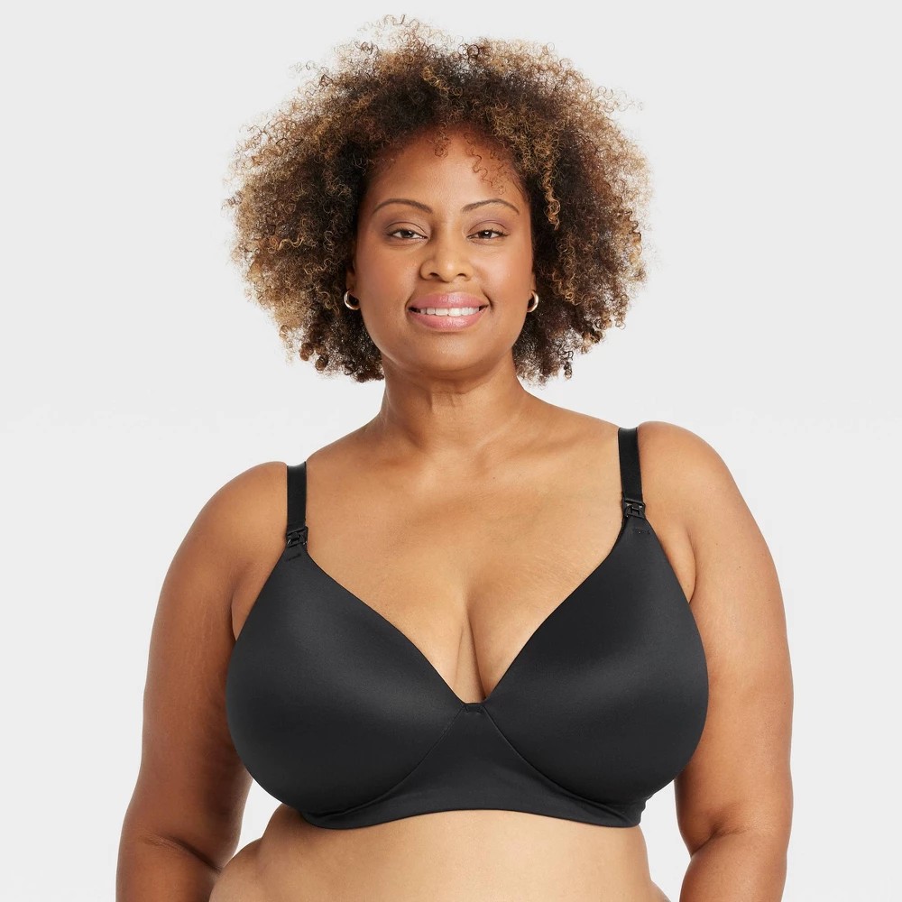 STR | Women's Wirefree Absorbent Nursing Bra - Auden™ Black 34D: Adjustable, Convertible Straps, Molded Cup