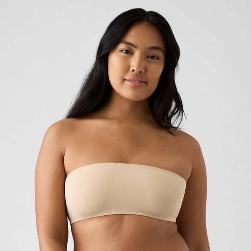 STR | True & Co. Women's Convertible Bandeau Bra - Light Beige L: Nylon Spandex, Removable Wireless Cups, Knit Fabric