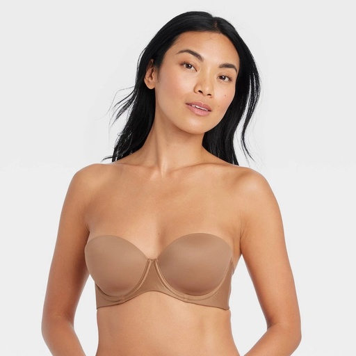STR | Women's Lightly Lined Strapless Bra - Auden™ Brown 34C: High Support, Mesh Liner, Adjustable Straps