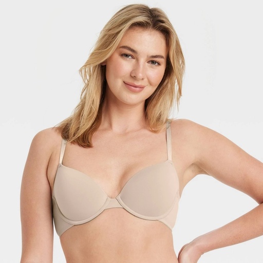 STR | Women's Lightly Lined Demi T-Shirt Bra - Auden™ Soft Beige 34B: Nylon Spandex Blend, Adjustable Straps, Underwire Support