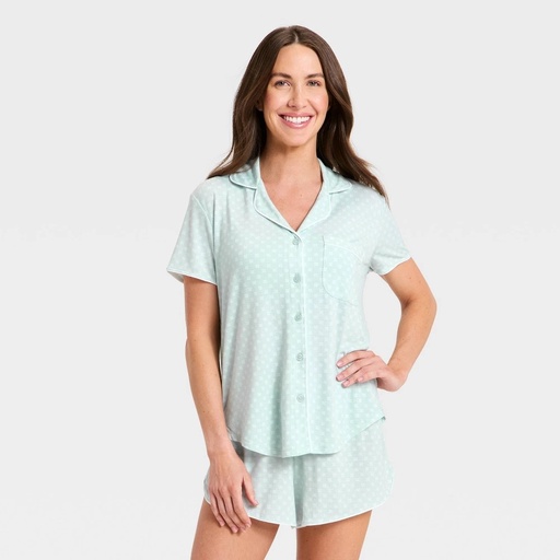 STR | Women's Short Sleeve Notch Collar Shirt and Shorts Pajama Set - Auden™ Mint M