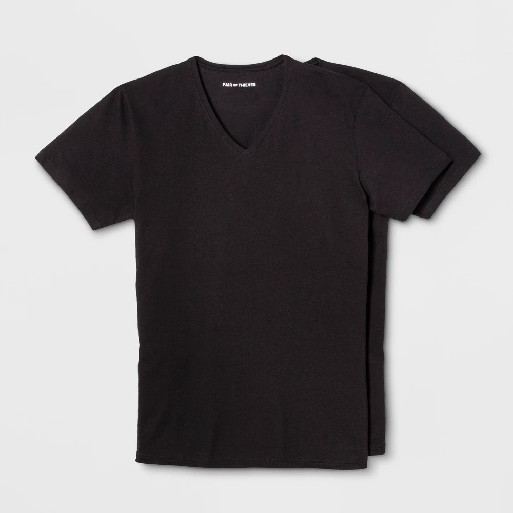 STR | Pair of Thieves Men's 2pk V-Neck Undershirt - Black M: Midweight, Short Sleeve, Jersey Fabric