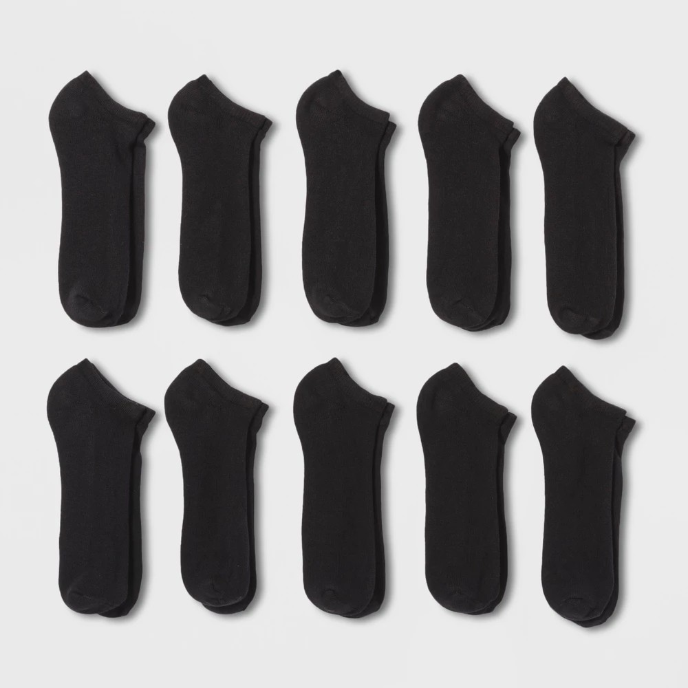 STR | Men's No Show Socks 10pk - Goodfellow & Co™ Black 6-12: Reinforced Heel & Toe
