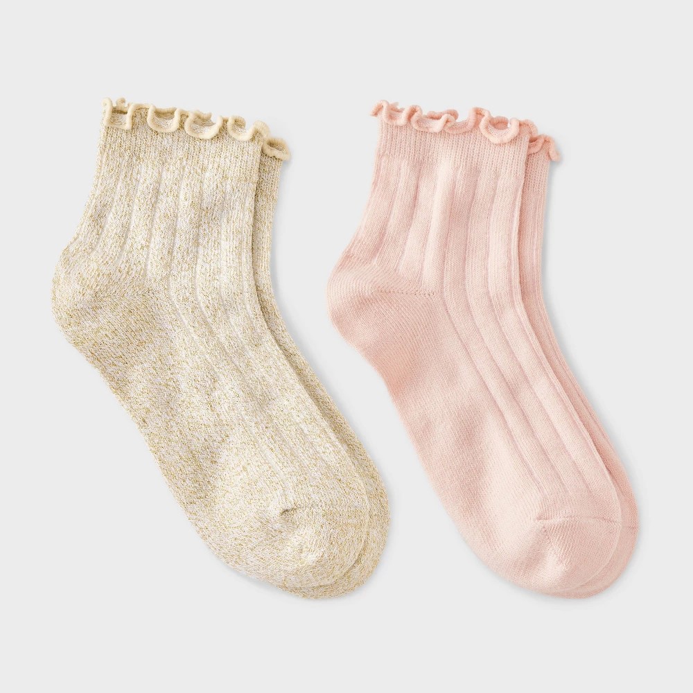 STR | Girls' 2pk Sparkle Dressy Ankle Socks - Cat & Jack™ Ivory/Pink L