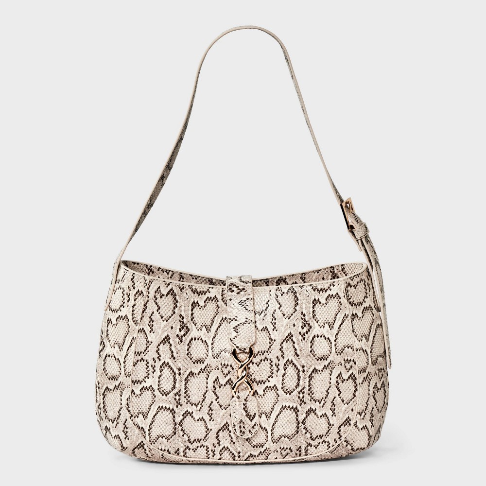STR | Snake Print Belted Shoulder Handbag - A New Day™ Brown/Beige