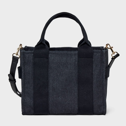 STR | Mini Boxy Tote Handbag - Universal Thread™ Black: Canvas Cotton Shell, Removable Strap, Solid Pattern, 45.75" Strap