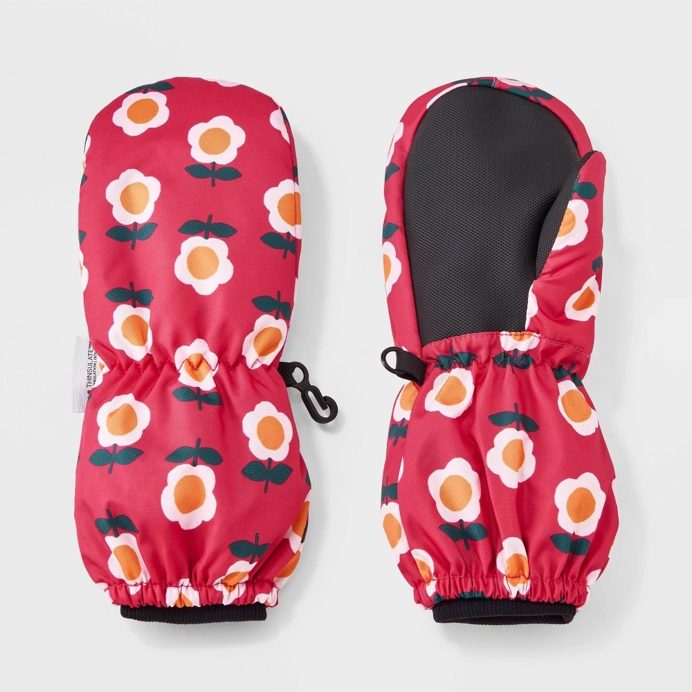 STR | Toddler Girls' Floral Printed Extended Wrist Mittens - Cat & Jack™ Pink 12-24 M
