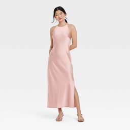 STR | Women's Satin Halter Maxi Slip Dress - A New Day™ Light Pink XS: Open Back, Sleeveless, Solid Pattern
