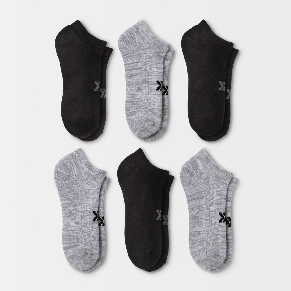 STR | Women's Extended Size Cushioned 6pk Low Cut Socks - All In Motion™ Heather Gray/Black 8-12: Moisture Wicking, Arch Support