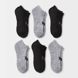 STR | Women's Extended Size Cushioned 6pk Low Cut Socks - All In Motion™ Heather Gray/Black 8-12: Moisture Wicking, Arch Support