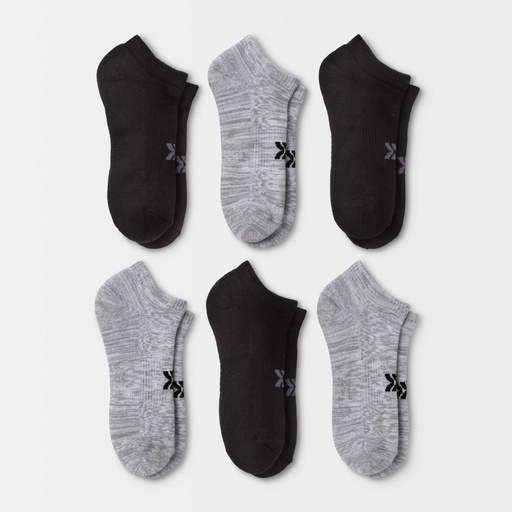 STR | Women's Extended Size Cushioned 6pk Low Cut Socks - All In Motion™ Heather Gray/Black 8-12: Moisture Wicking, Arch Support