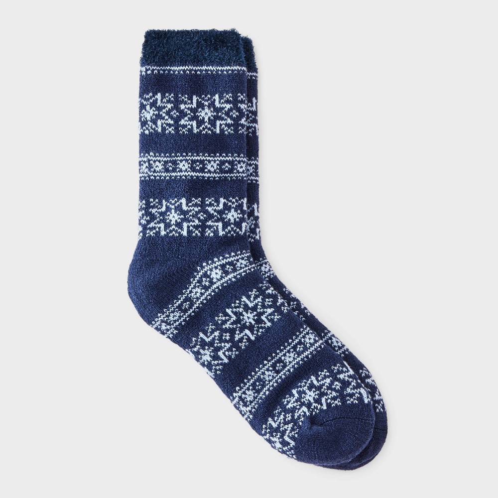 STR | Women's Snowflake Geo Double Lined Cozy Crew Socks - Auden™ Navy/Blue 4-10