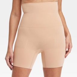STR | Women's Medium Shaping Mid-Thigh Waist Shorts - Auden™ Pearl Tan M: Nylon Spandex Blend, Seamless