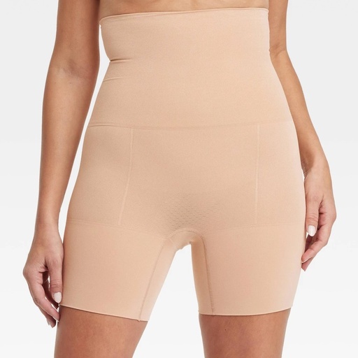STR | Women's Medium Shaping Mid-Thigh Waist Shorts - Auden™ Pearl Tan M: Nylon Spandex Blend, Seamless