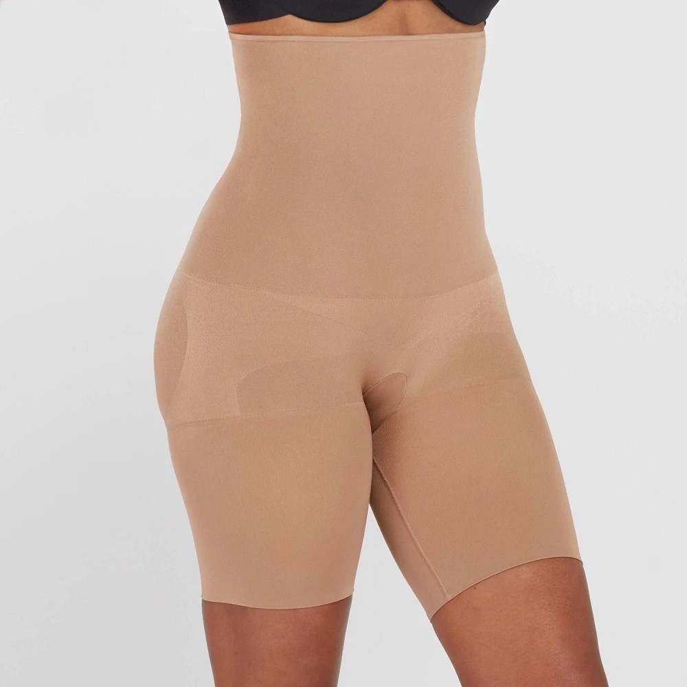 STR | ASSETS by SPANX® SPANXsculpt® Women's Remarkable Results High-Waisted Mid-Thigh Shorts - Café Au Lait L: Ultra Firm Compression