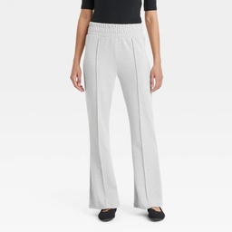 STR | Women's Cozy Wide Leg Flare Pants with Front Seam and Smocked Waistband - A New Day™ Heather White L: High Rise, Relaxed Fit, Power Stretch