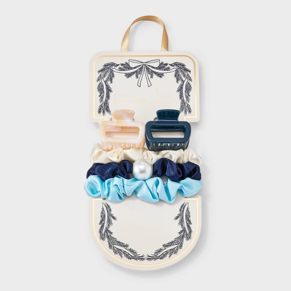 STR | Claw Hair Clip and Hair Twister Set 5 pc - A New Day™ Blue/Cream