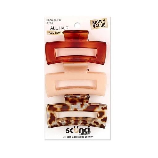 STR | scünci Medium Sized Rectangle Claw Clips - All Hair - 3pcs: Hair Styling, Recycled Polystyrene, 97% Material
