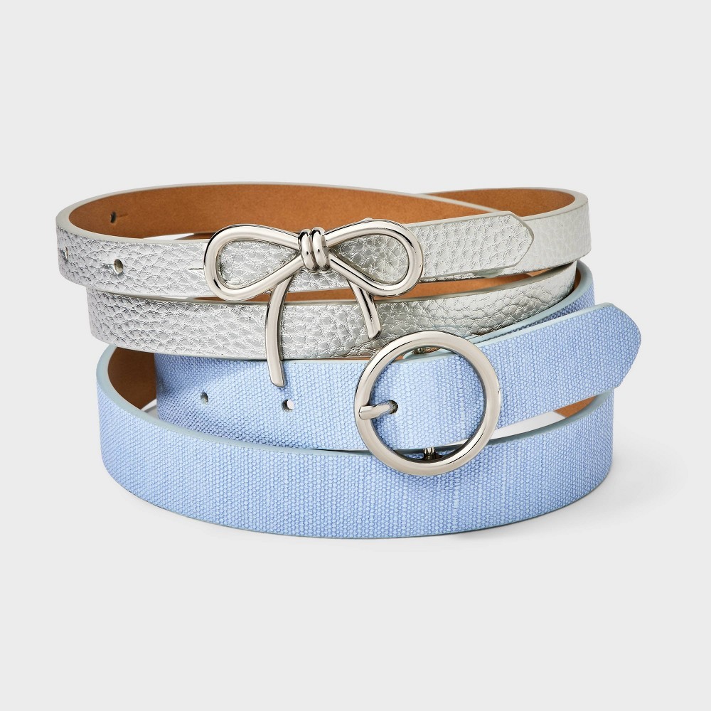 STR | Girls' 2pk Belt Set Silver and Faux Chambray - Cat & Jack™ S