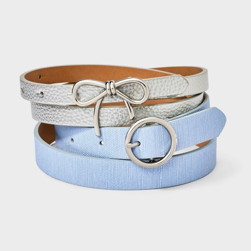 STR | Girls' 2pk Belt Set Silver and Faux Chambray - Cat & Jack™ S