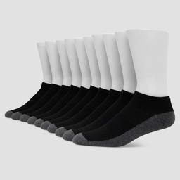 STR | Men's Hanes Premium Low Cut Socks 10pk - Black: Moisture Wicking, Breathable, Midweight, Size 6-12