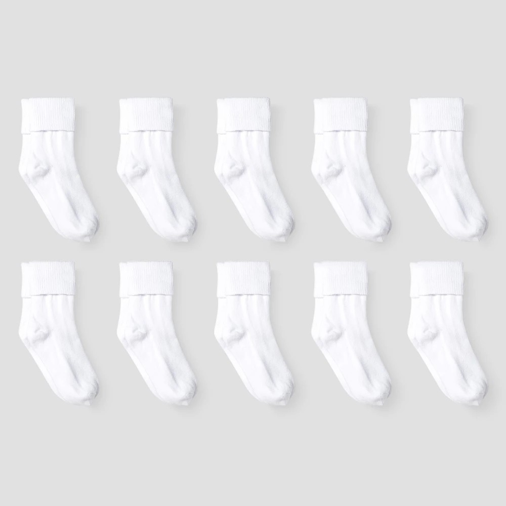 STR | Girls' 10pk Turn Cuff Crew Athletic Socks - Cat & Jack™ White L